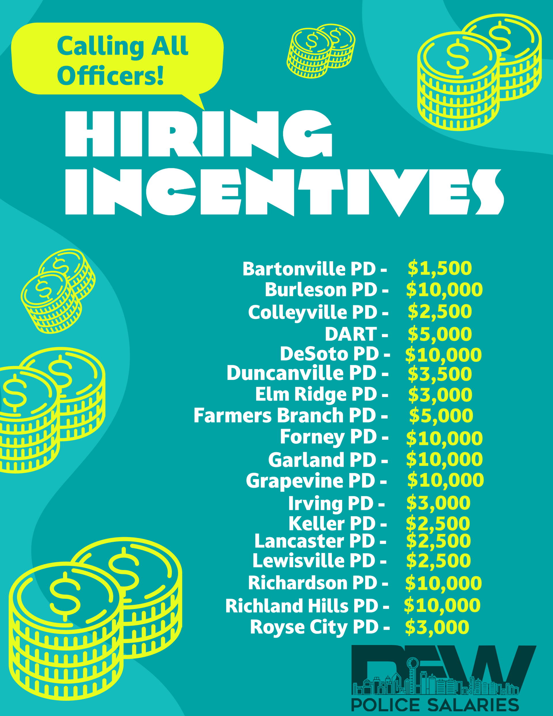 DFW police departments that offer hiring bonus