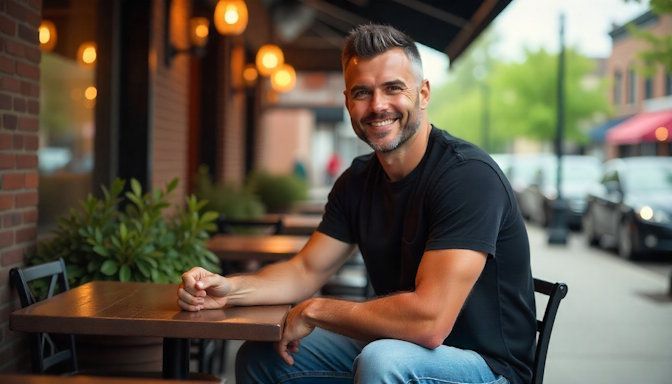 Dan from Eagan MN sitting at a local coffee shop after Quit Smoking Minnesota helped him to quit vaping.
