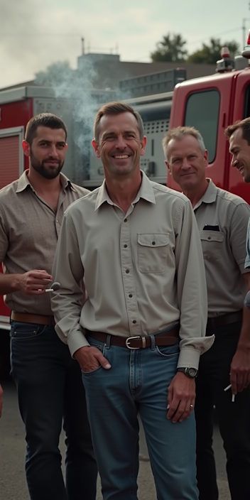 Firefighter from Duluth quit smoking thanks to Quit Smoking Minnesota while his coworkers are smoking behind him