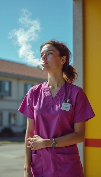 Nurse in Duluth MN smoking outside of the ER where she works