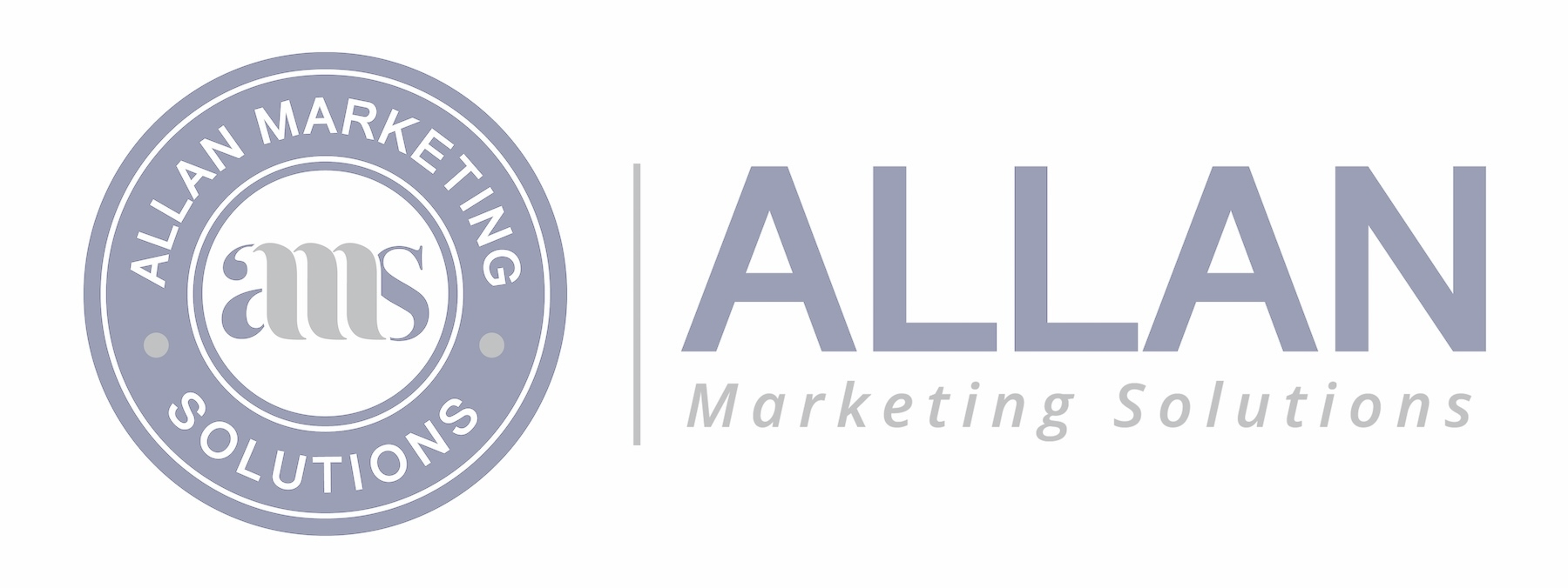 the logo for allan marketing solutions is blue and white .