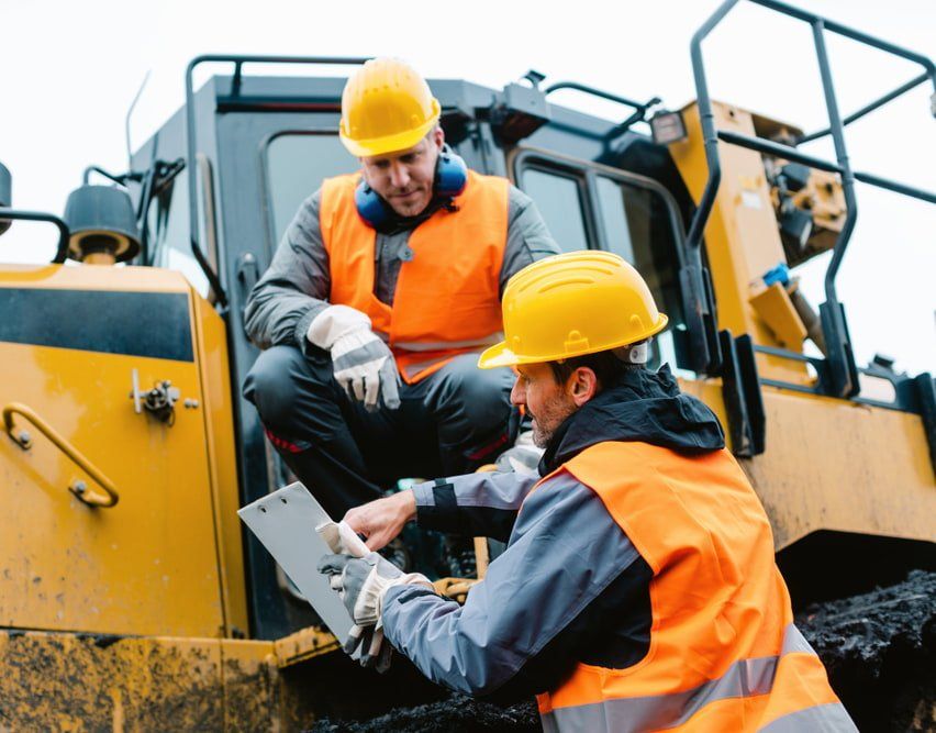 Worker Discussing Excavation Project — Copp & Co Civil & Plant Hire in Mount Julian, QLD