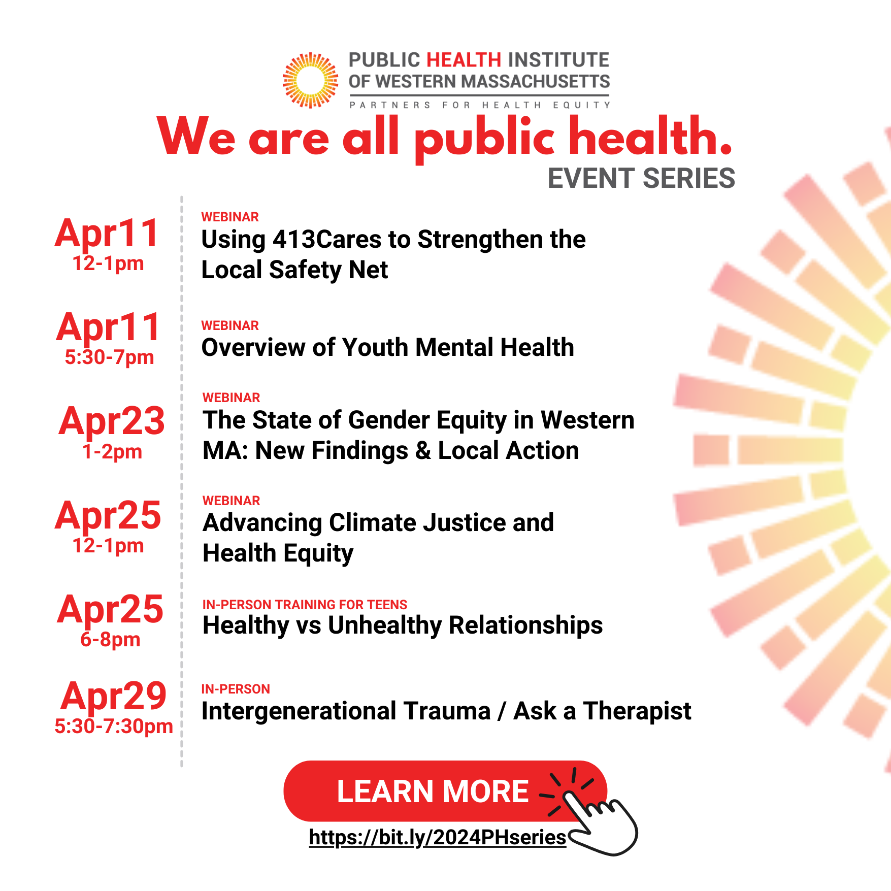 National Public Health Week is the first week of April. 