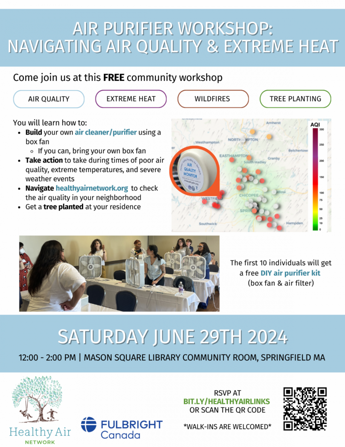 Join the Healthy Air Network on Saturday, June 29, 2024, from 12:00 pm to 2:00 pm at Mason Square Library (756 State Street, Springfield, MA 0109) for a FREE community workshop. 