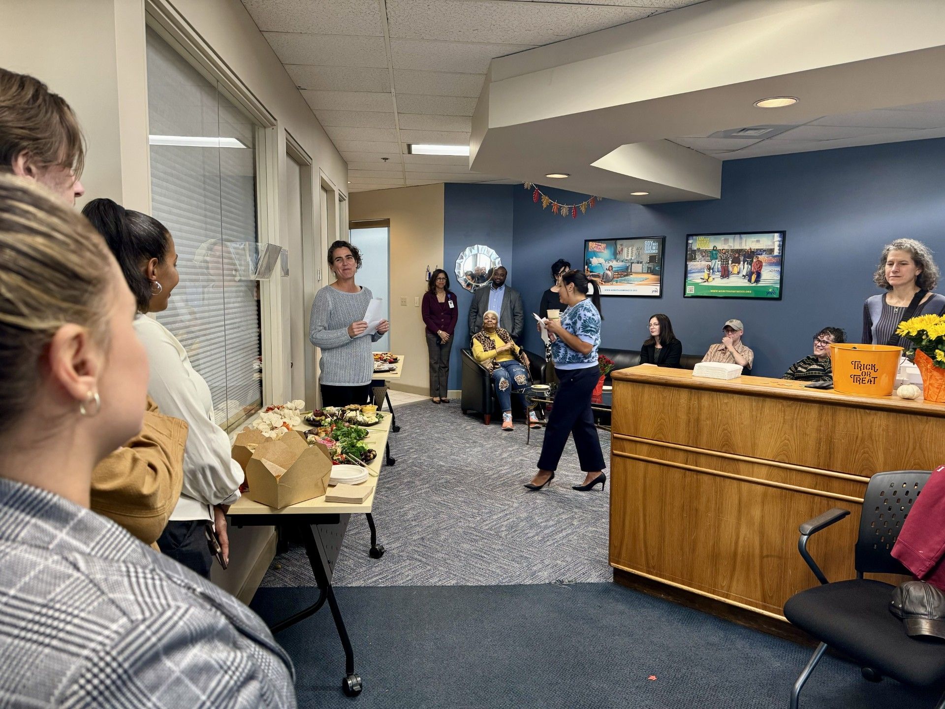 Jessica Collins speaking at open house
