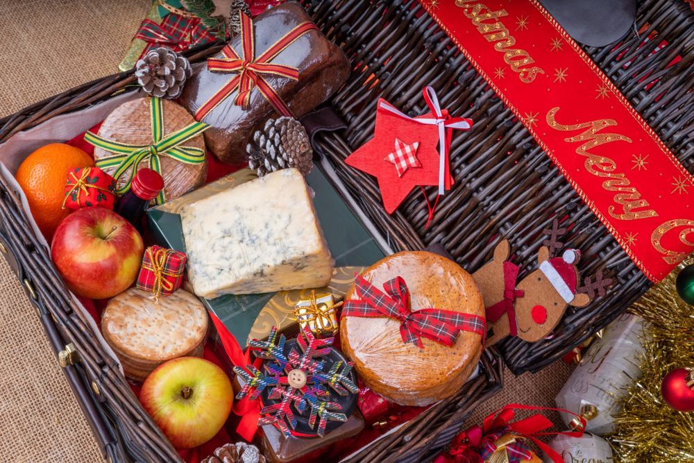 Christmas Hamper Filled With Cheese, Fruit, and Treats — Chefs2Go in Ayr, QLD