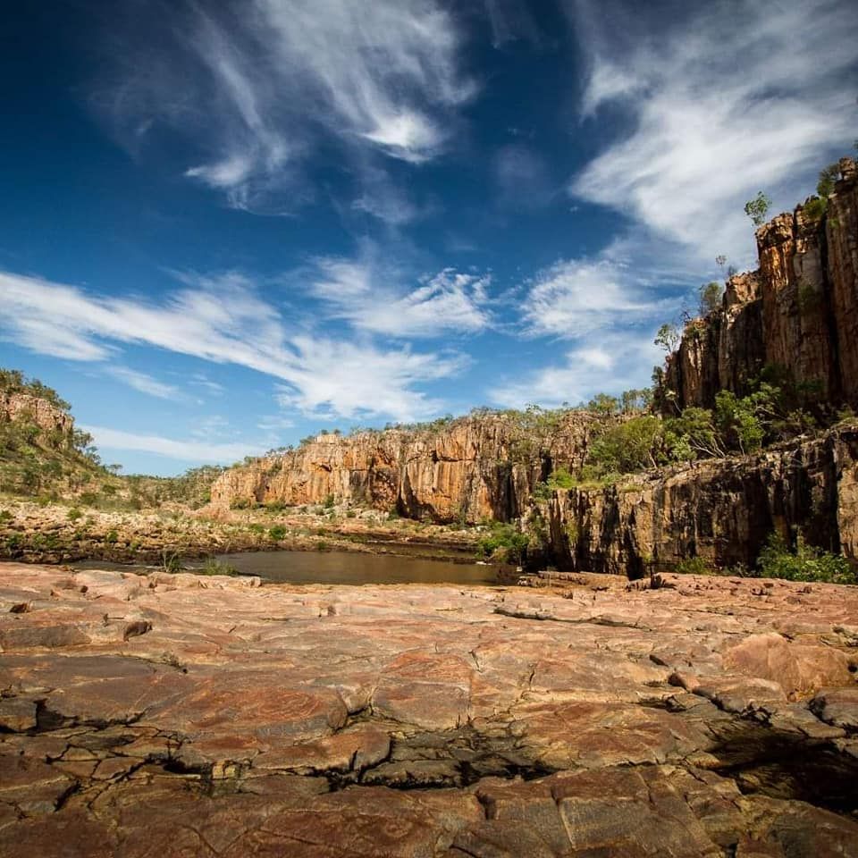 Red Rock Canyon Landscape With Water and Blue Sky With Clouds — Chefs2Go in Woodwark, QLD