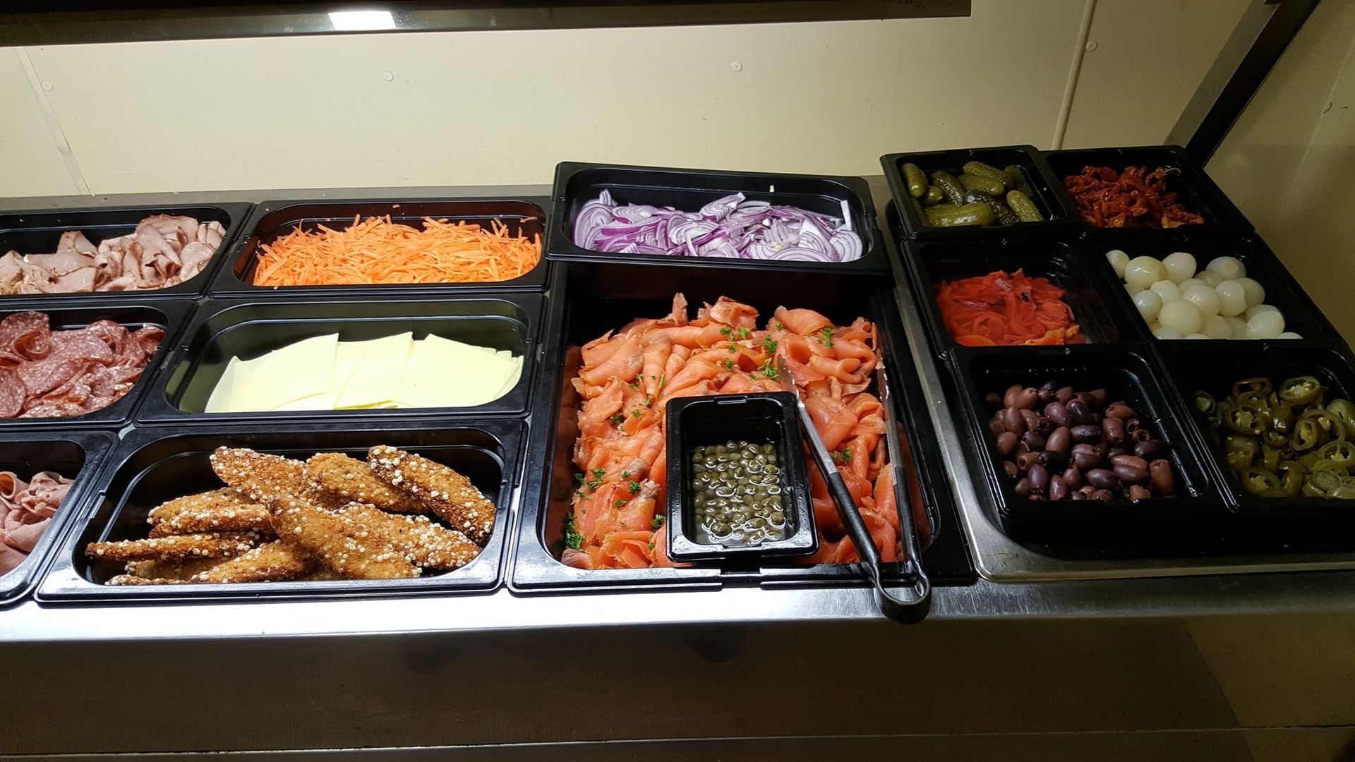 Salad Bar With Various Toppings: Meat, Shredded Carrots, Onions — Chefs2Go in Darwin, NT