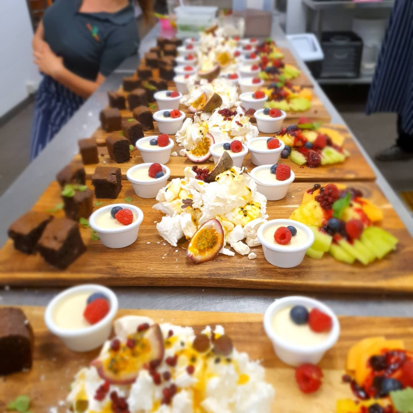 Wooden Boards With Desserts: Brownies, Meringue, Fruit and Cream — Chefs2Go in Bundaberg, QLD