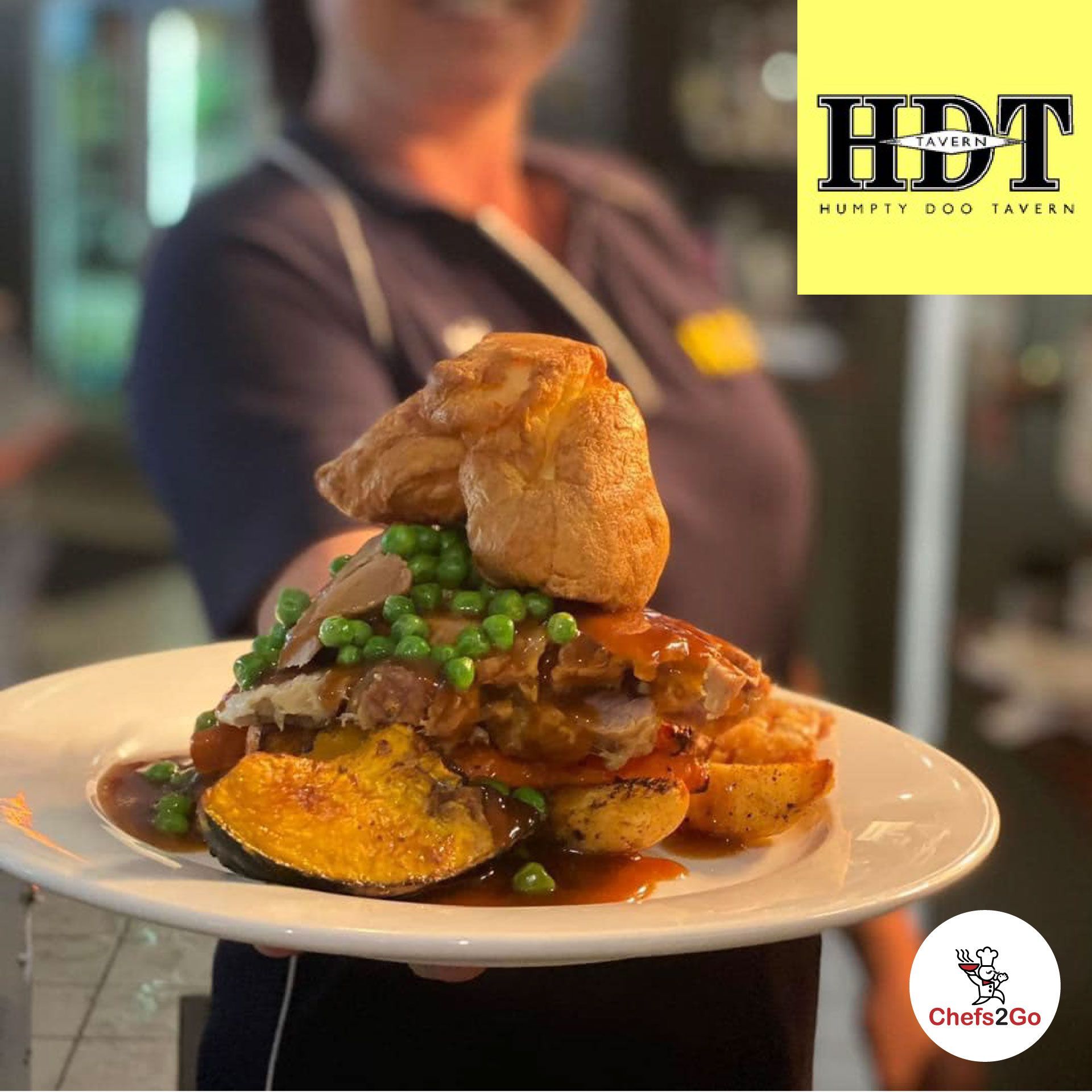 Plate of Roast With a Large Yorkshire Pudding — Chefs2Go in Townsville, QLD