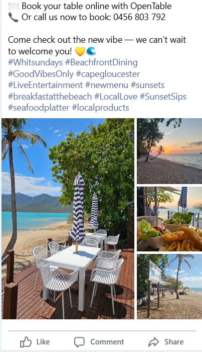 Beachfront Dining With White Tables and Umbrellas, Palm Trees, and Ocean Views — Chefs2Go in Woodwark, QLD