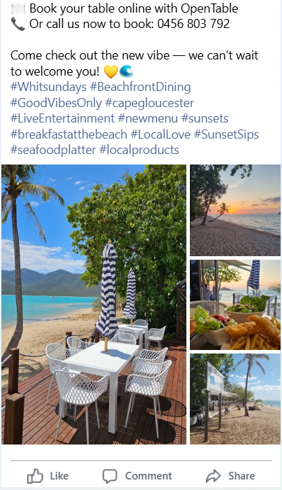 Beachfront Dining With White Tables and Umbrellas, Palm Trees, and Ocean Views — Chefs2Go in Woodwark, QLD