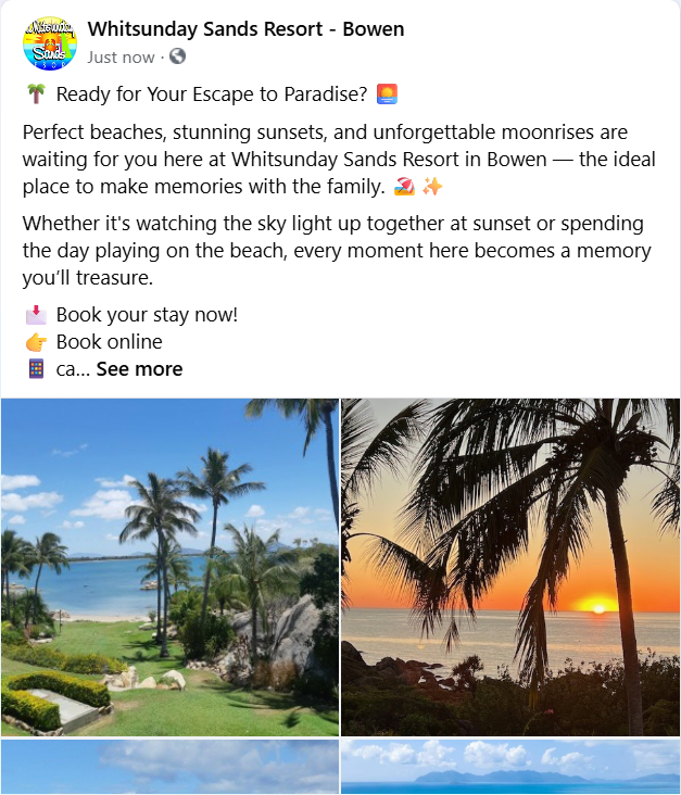 Facebook Post for Whitsunday Sands Resort in Bowen — Chefs2Go in Woodwark, QLD