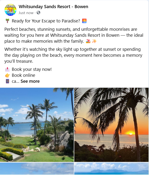 Facebook Post for Whitsunday Sands Resort in Bowen — Chefs2Go in Woodwark, QLD