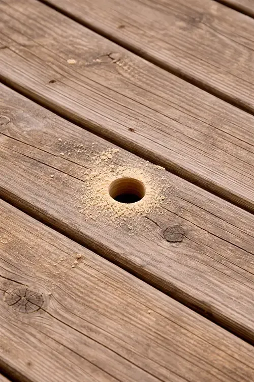 A wasp nest is hanging from a tree branch.