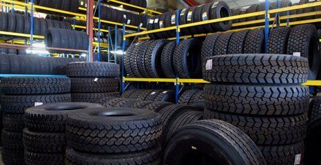 New car tyres in a warehouse