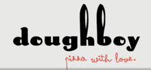 The Doughboy logo in black text with the slogan "pizza with love." in orange script below it.