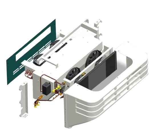 A 3d model of a white box with a green panel