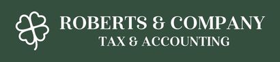 Roberts & Company Tax & Accounting logo on green background with white clover icon and text