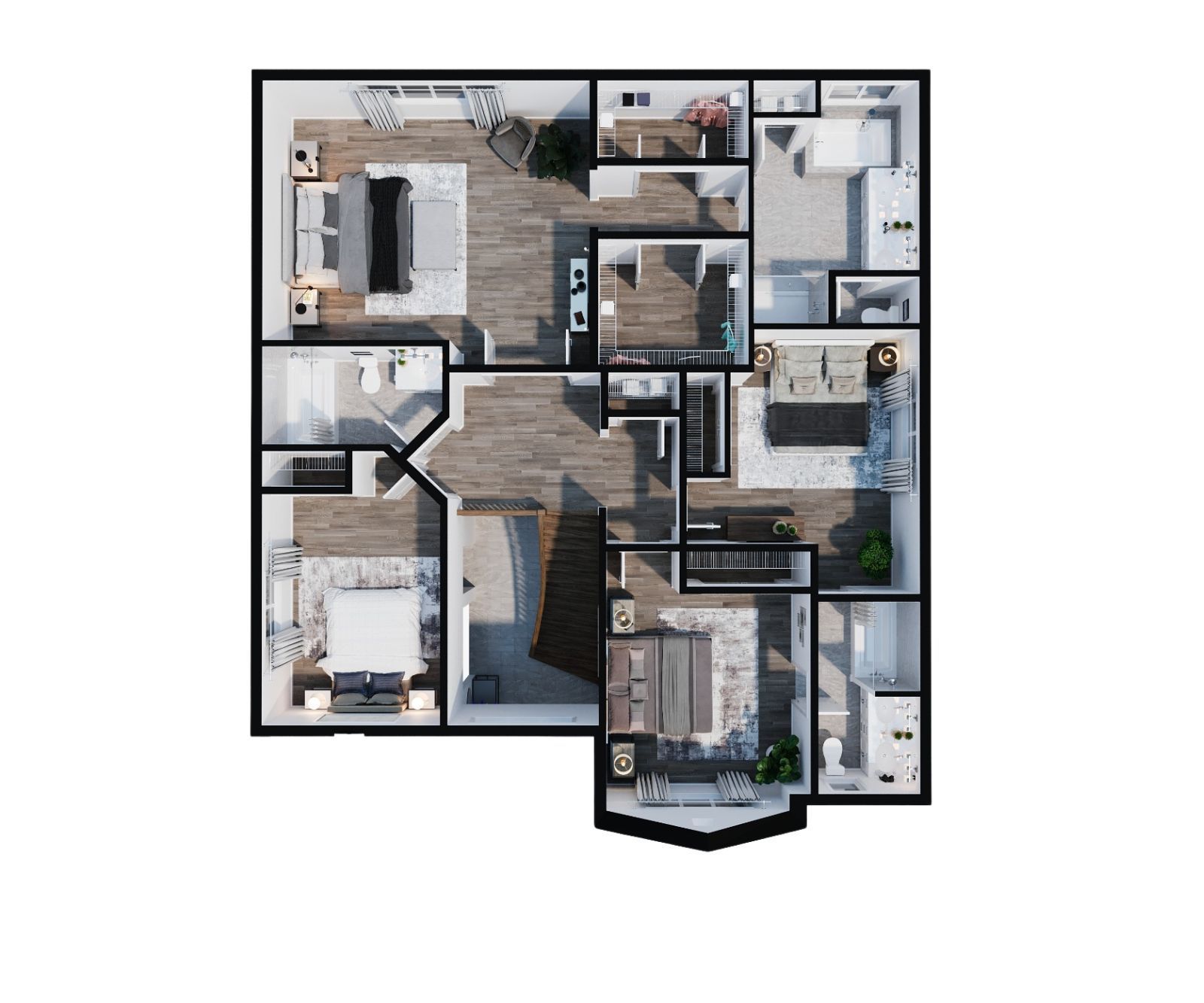 An aerial view of a floor plan of a house.