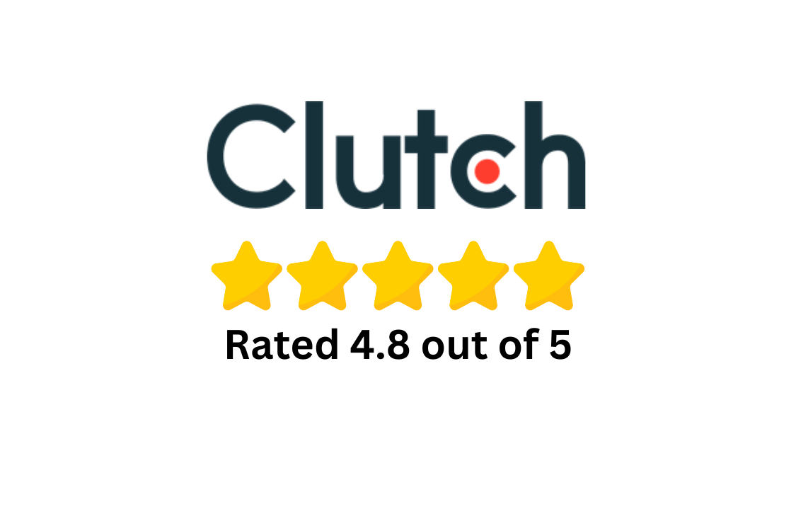 The logo for clutch is rated 4.8 out of 5 stars.