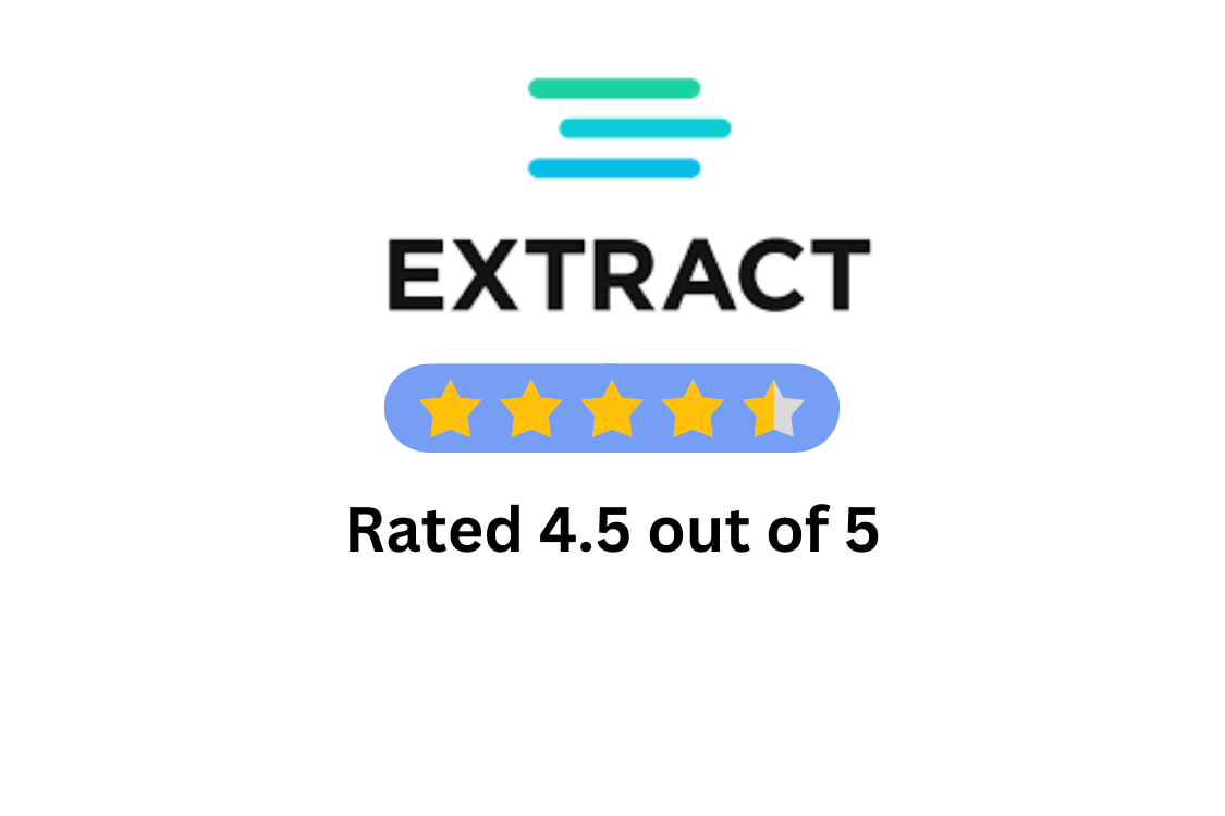 A logo for extract rated 4.5 out of 5 stars.