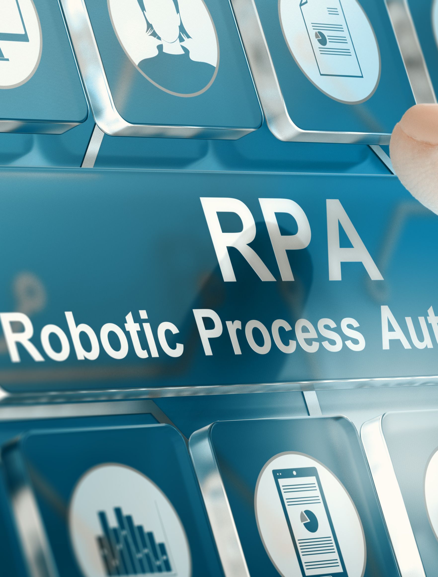 A person is pressing a button that says robotic process automation