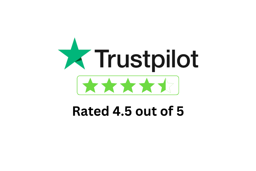 The trustpilot logo has a green star and is rated 4.5 out of 5.