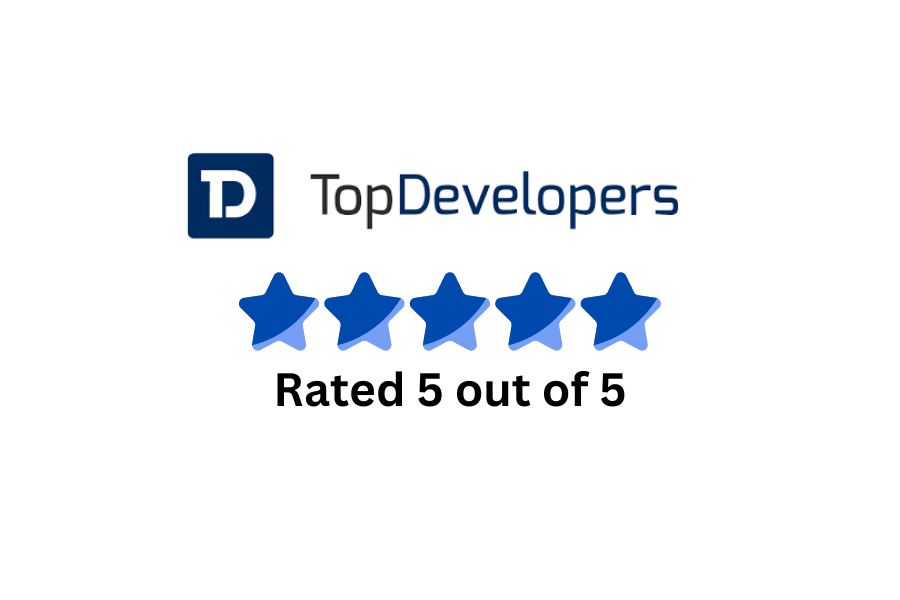 A logo for top developers rated 5 out of 5 stars.