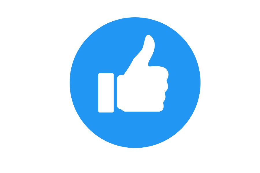 A thumbs up icon in a blue circle on a white background