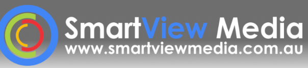 A logo for smart view media is shown on a grey background