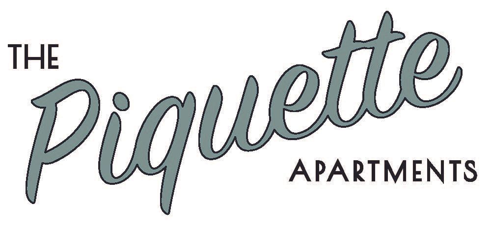 Logo for The Piquette Apartments featuring the name in large, gray, cursive script and the word "APARTMENTS" in black.