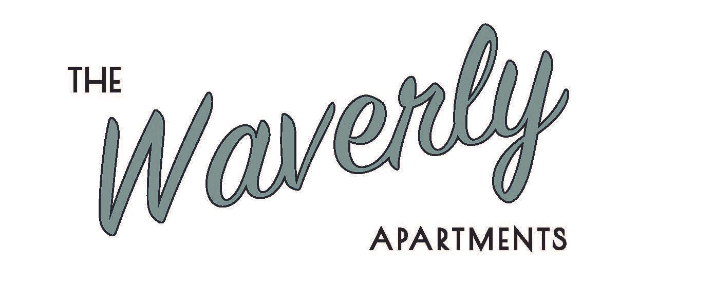 The logo for "The Waverly Apartments" in grey script and sans-serif text.