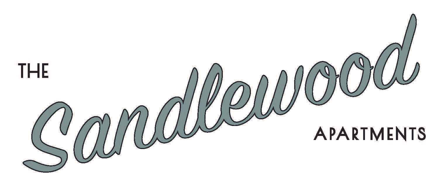 The logo for The Sandlewood Apartments featuring the word "Sandlewood" in a gray, cursive script font.