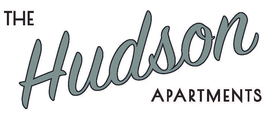 Logo for The Hudson Apartments, featuring "THE" and "APARTMENTS" in black text with a large, script-style "Hudson" in grey.