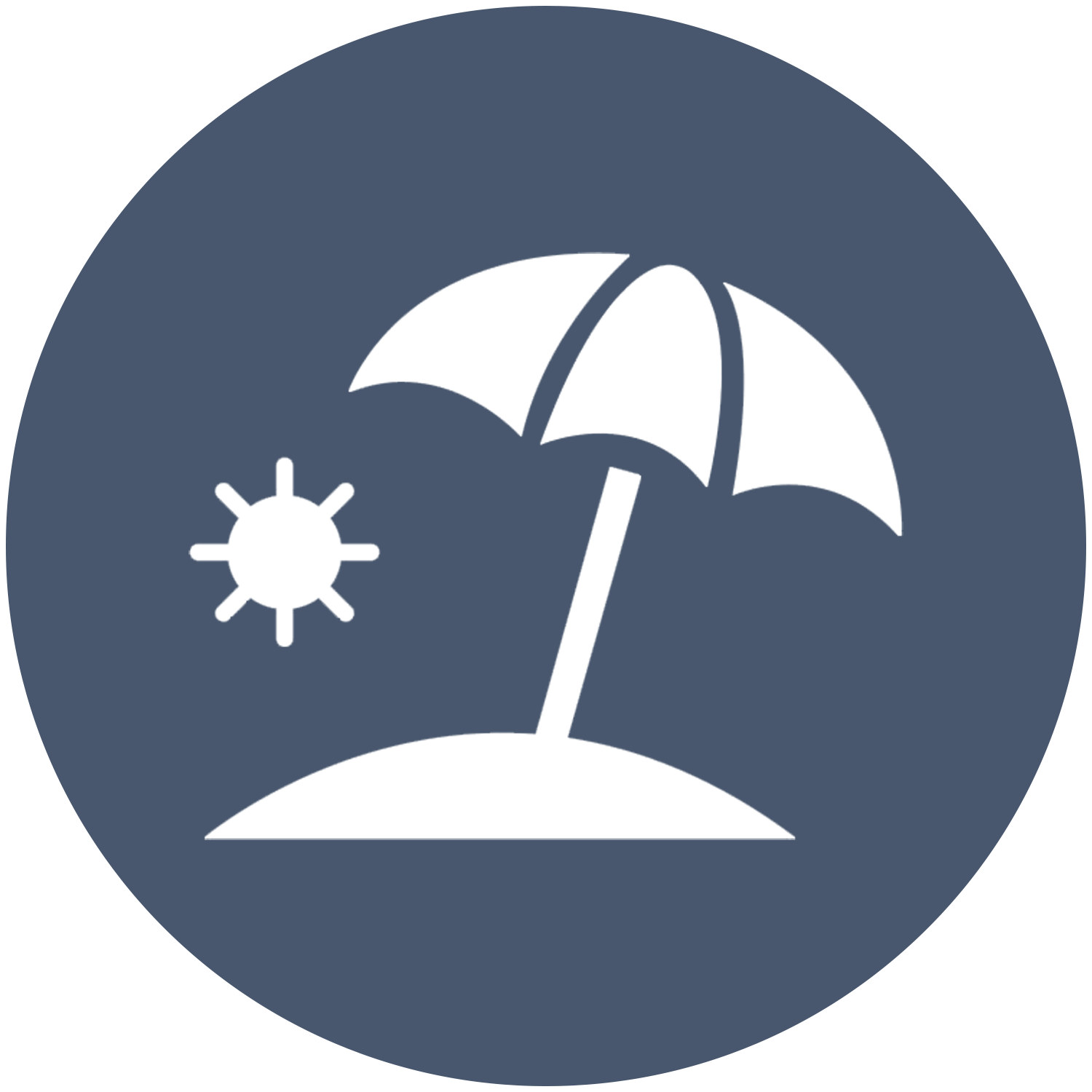An icon of an umbrella and a sun in a circle.