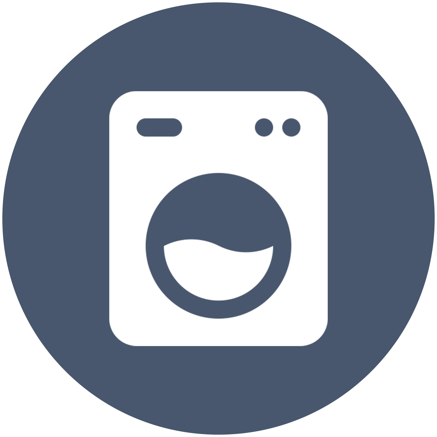 An icon of a washing machine in a circle.