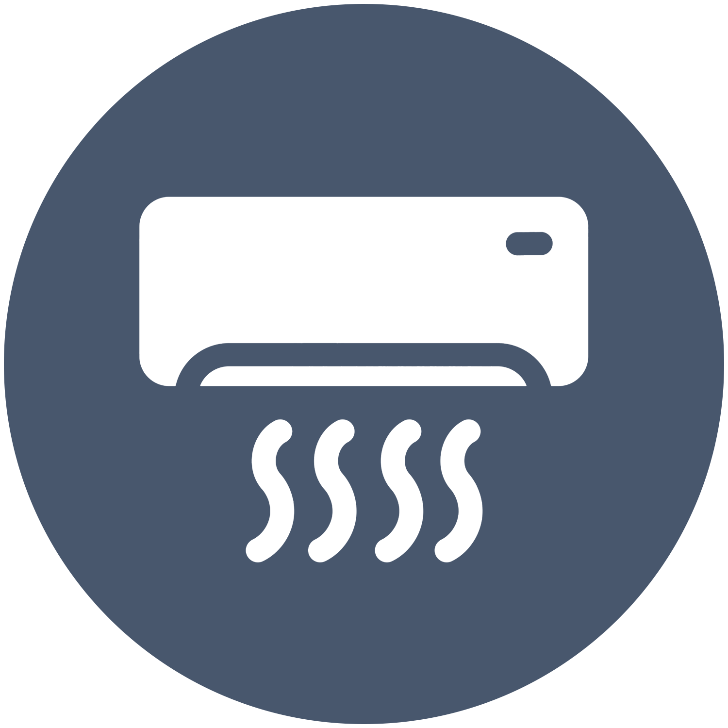 A white icon of an air conditioner in a blue circle.
