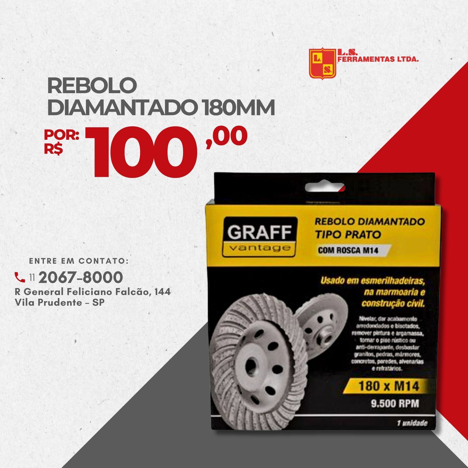 REBOLO DIAMANTADO 180MM - LS FERRAMENTAS