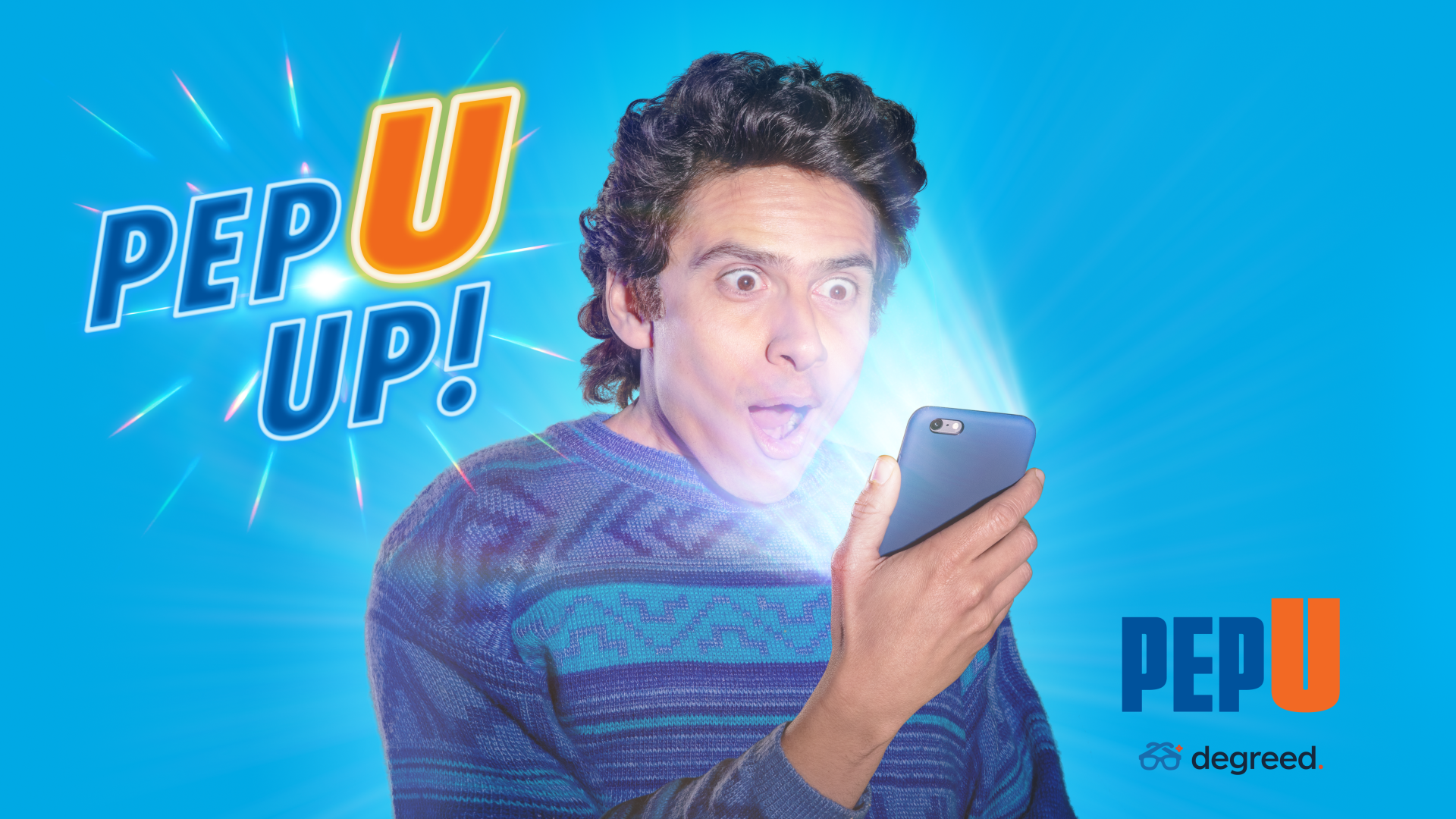 A man is looking at his cell phone with a surprised look on his face.