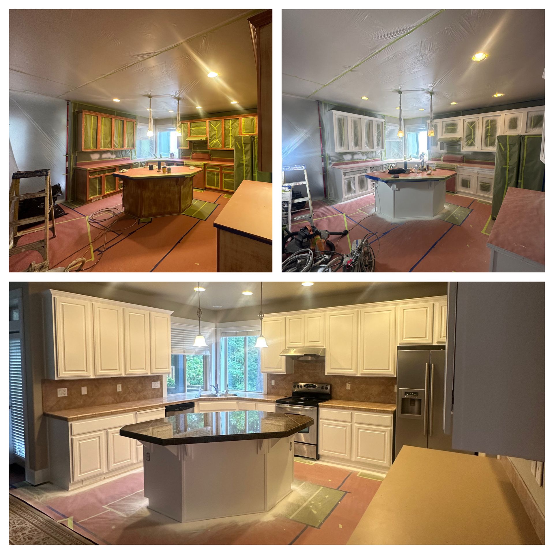 A collage of pictures of a kitchen being remodeled