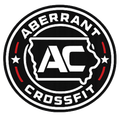 Aberrant CrossFit logo: Black and white circle with "ABERRANT CROSSFIT" text, Iowa outline, and "AC" initials.