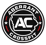 Aberrant CrossFit logo: Black and white circle with "ABERRANT CROSSFIT" text, Iowa outline, and "AC" initials.