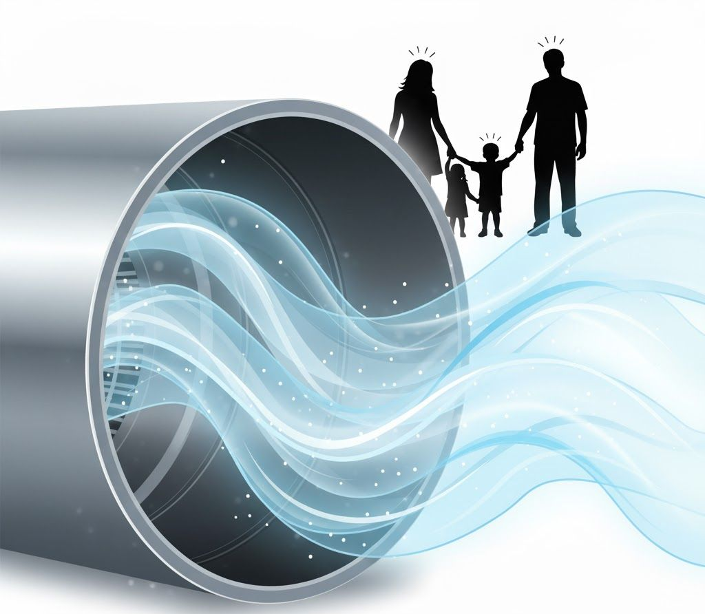 Man in overalls examines a white wall-mounted air conditioner unit. White brick wall background.