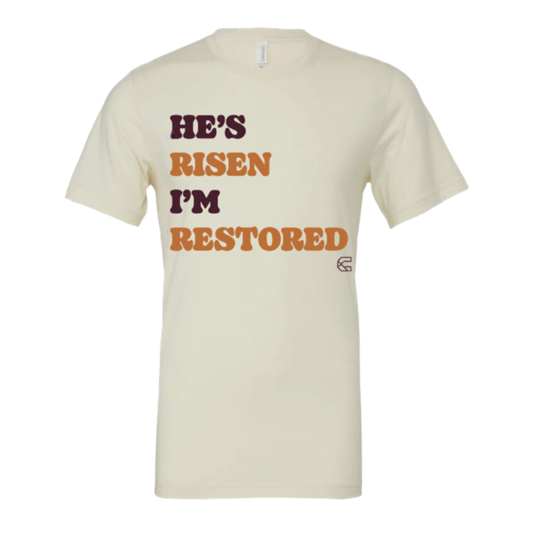 Cream-colored t-shirt with the text