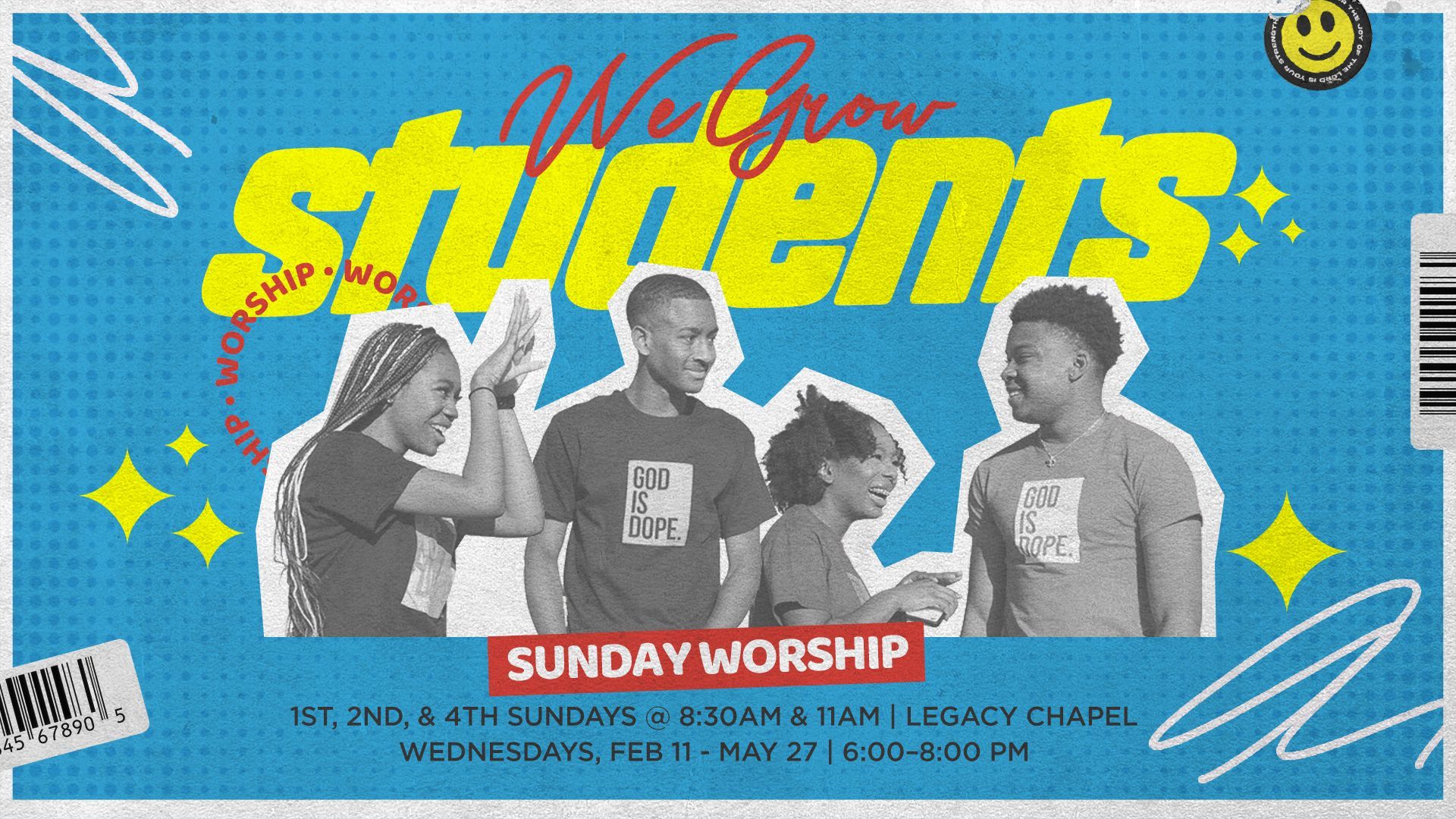 Black and gold flyer for Student Bible Study. Students in photos, text: 