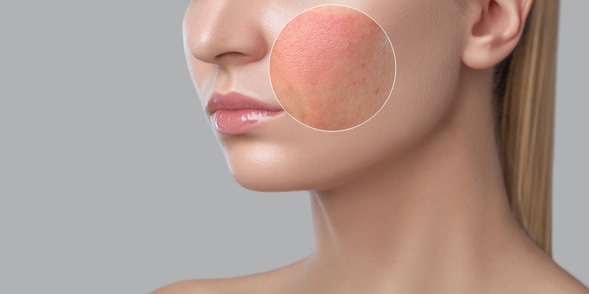 A close up of a woman 's face with a circle drawn on it.