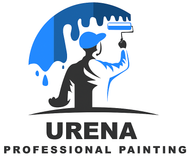 The logo for urena professional painting shows a man painting a wall with a roller.