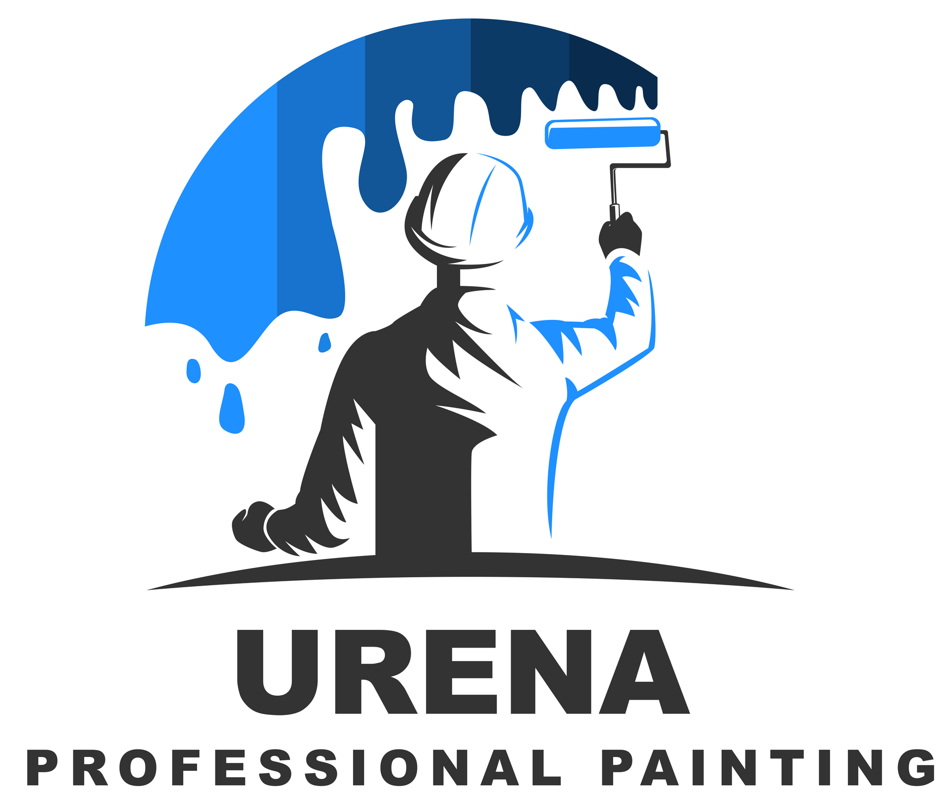 The logo for urena professional painting shows a man painting a wall with a paint roller.
