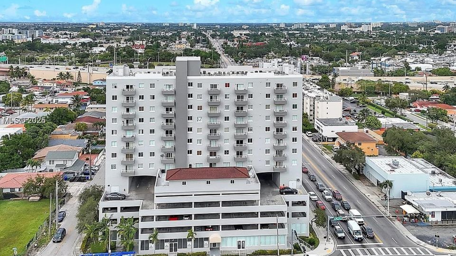 Aerial view of Barcelona Condos in Miami, Florida